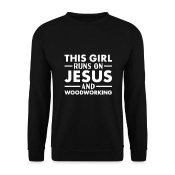 Menuisier Cette fille court sur le travail du bois de Jésus - Sweat-shirt Unisexe - noir - Devant - Alina (178cm) & Michal (187cm)