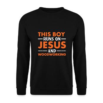 Menuisier Ce garçon court sur Jésus et le travail du bois - Sweat-shirt Unisexe - noir - Devant - Alina (178cm) & Michal (187cm)
