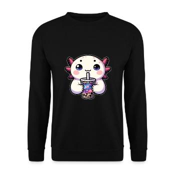 Axolotls trinken Bubble Tea Galaxie Boba Axolotl - Unisex Pullover - Schwarz - Vorne - Alina (178cm) & Michal (187cm)