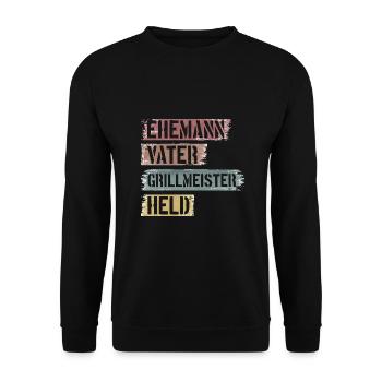 EHEMANN PAPA GRILLMEISTER HELD - Geschenkidee - Unisex Pullover - Schwarz - Vorne - Alina (178cm) & Michal (187cm)