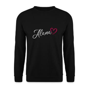 Alana Name Vorname Herz Pink - Unisex Pullover - Schwarz - Vorne - Alina (178cm) & Michal (187cm)
