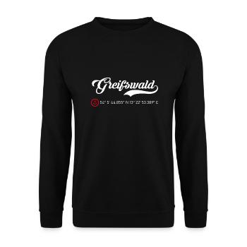 Greifswald Koordinaten - Unisex Pullover - Schwarz - Vorne - Alina (178cm) & Michal (187cm)