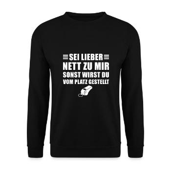 Schiedsrichter Humor Fußball Schiri Geschenk - Unisex Pullover - Schwarz - Vorne - Alina (178cm) & Michal (187cm)