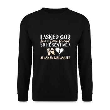I Asked God Alaskan Malamute - Unisex Sweatshirt - black - Front - Alina (178cm) & Michal (187cm)