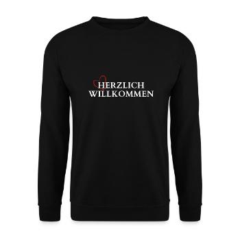 Herzlich Willkommen Herz Liebe - Unisex Pullover - Schwarz - Vorne - Alina (178cm) & Michal (187cm)