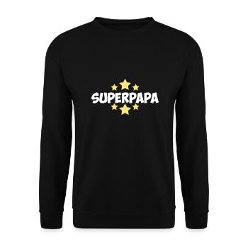 Superpapa Sterne Vatertag Spruch - Unisex Pullover - Schwarz - Vorne - Alina (178cm) & Michal (187cm)