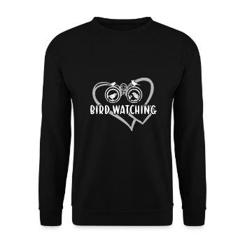 Bird Watcher Heart Bird Watching - Unisex Pullover - Schwarz - Vorne - Alina (178cm) & Michal (187cm)