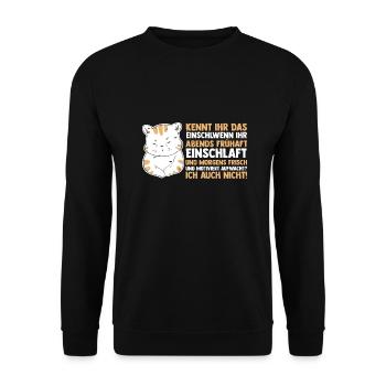 Lazy Late Riser Motivation Cat - Unisex Sweatshirt - black - Front - Alina (178cm) & Michal (187cm)