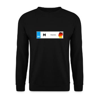München Autokennzeichen Fahrzeugnummer Auto - Unisex Pullover - Schwarz - Vorne - Alina (178cm) & Michal (187cm)