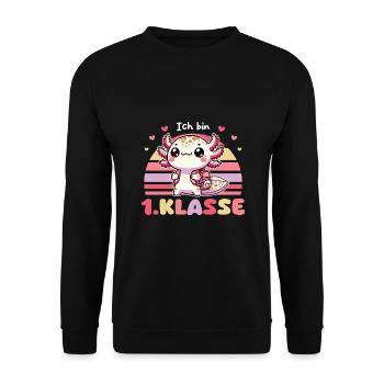 Endlich Schulkind süßes Axolotl zur Einschulung - Unisex Pullover - Schwarz - Vorne - Alina (178cm) & Michal (187cm)