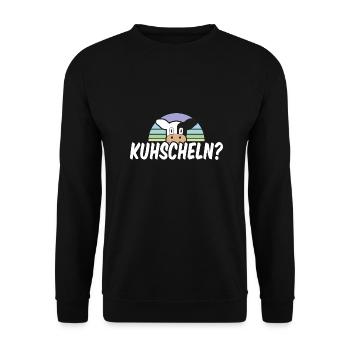 Kuhscheln niedliches Kuh Wortspiel - Unisex Pullover - Schwarz - Vorne - Alina (178cm) & Michal (187cm)
