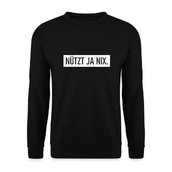 Nützt ja nix - Ostfriesische Antwort auf Alles - Unisex Pullover - Schwarz - Vorne - Alina (178cm) & Michal (187cm)