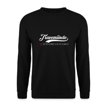 Travemünde Koordinaten - Unisex Pullover - Schwarz - Vorne - Alina (178cm) & Michal (187cm)