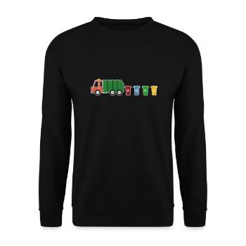 Müllwagen Müllabfuhr Recycling Tonnen I Geschenk - Unisex Pullover - Schwarz - Vorne - Alina (178cm) & Michal (187cm)