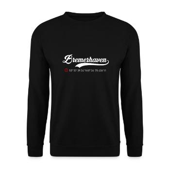 Bremerhaven Koordinaten - Unisex Pullover - Schwarz - Vorne - Alina (178cm) & Michal (187cm)