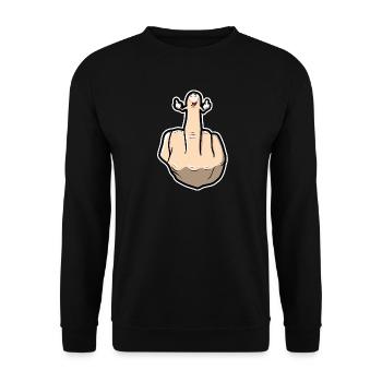 Mittelfinger zeigt seine Mittelfinger - Unisex Pullover - Schwarz - Vorne - Alina (178cm) & Michal (187cm)