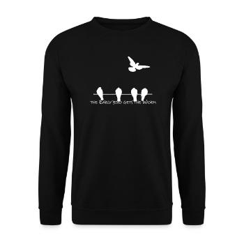 The early bird The flock of birds The gift idea - Unisex Sweatshirt - black - Front - Alina (178cm) & Michal (187cm)