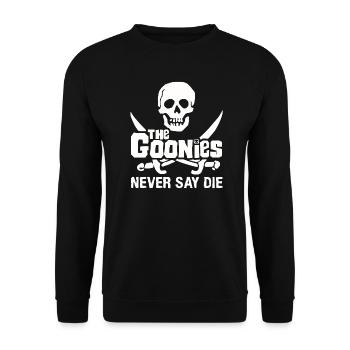 Die Goonies sagen niemals, dass der Schädel stirbt - Unisex Pullover - Schwarz - Vorne - Alina (178cm) & Michal (187cm)