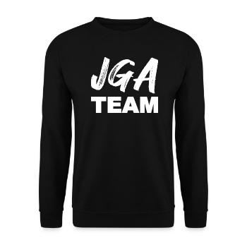 JGA TEAM, weiß - Unisex Pullover - Schwarz - Vorne - Alina (178cm) & Michal (187cm)