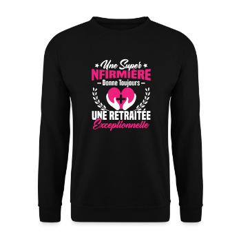 Retraite infirmière, Cadeau future retraitée - Sweat-shirt Unisexe - noir - Devant - Alina (178cm) & Michal (187cm)