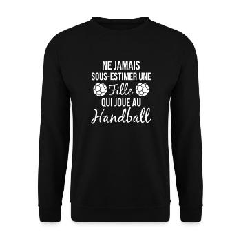 Ne jamais sous estimer fille qui joue au handball - Sweat-shirt Unisexe - noir - Devant - Alina (178cm) & Michal (187cm)