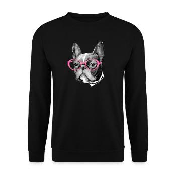 Französische Bulldogge von Fehli Felicitas - Unisex Pullover - Schwarz - Vorne - Alina (178cm) & Michal (187cm)