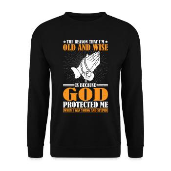 God Protected Me When I Was Young And Stupid 6 - Unisex Pullover - Schwarz - Vorne - Alina (178cm) & Michal (187cm)