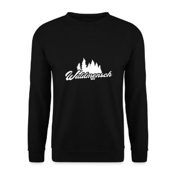 Waldmensch Schriftzug Wald Silhouette - Unisex Pullover - Schwarz - Vorne - Alina (178cm) & Michal (187cm)