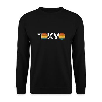 Retro Sonnenuntergang in Tokio - Unisex Pullover - Schwarz - Vorne - Alina (178cm) & Michal (187cm)