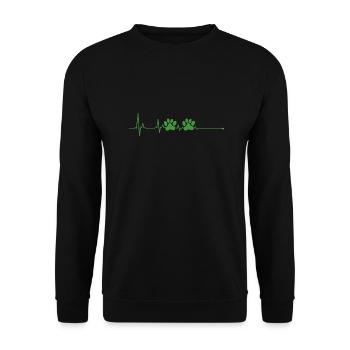 Pfote Herzschlag Hundepfote Tatze Geschek - Unisex Pullover - Schwarz - Vorne - Alina (178cm) & Michal (187cm)
