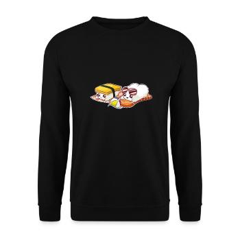 Sushi in der Sonne Lustiges Sushi Geschenk - Unisex Pullover - Schwarz - Vorne - Alina (178cm) & Michal (187cm)
