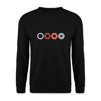 Retro Blende Linse Fotograf Fotografen Shirt - Unisex Pullover - Schwarz - Vorne - Alina (178cm) & Michal (187cm)
