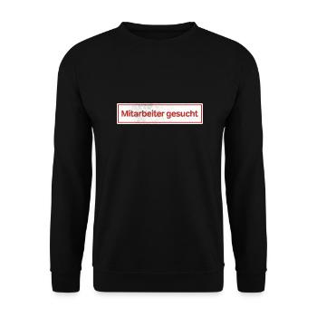 Mitarbeiter gesucht | Aufkleber - Unisex Pullover - Schwarz - Vorne - Alina (178cm) & Michal (187cm)