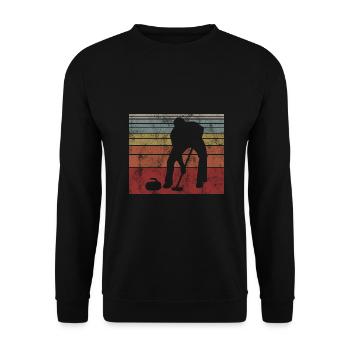 Eis Curling Curler Eisstockschießen Retro Geschenk - Unisex Pullover - Schwarz - Vorne - Alina (178cm) & Michal (187cm)