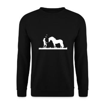 Frau mit Pferd - Unisex Pullover - Schwarz - Vorne - Alina (178cm) & Michal (187cm)
