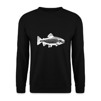 Regenbogenforelle - Naturgetreues Raubfisch Design - Unisex Pullover - Schwarz - Vorne - Alina (178cm) & Michal (187cm)