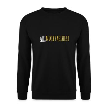 Ab in die Freiheit - ABI 2025 - Abitur - Spruch - Unisex Pullover - Schwarz - Vorne - Alina (178cm) & Michal (187cm)