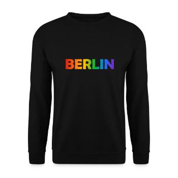 Berliner Regenbogen Text - Unisex Pullover - Schwarz - Vorne - Alina (178cm) & Michal (187cm)