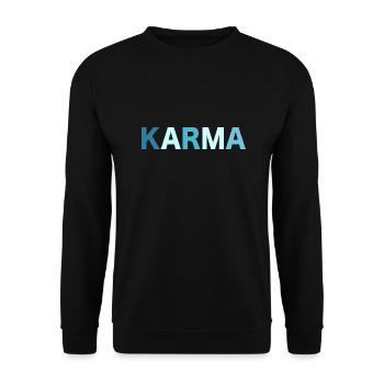 Karma Retro Schriftzug - Unisex Pullover - Schwarz - Vorne - Alina (178cm) & Michal (187cm)