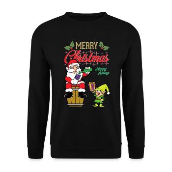 Weihnachtsmann Elf - Unisex Pullover - Schwarz - Vorne - Alina (178cm) & Michal (187cm)