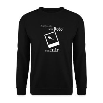 Cooler Spruch: Das ist ein sehr altes Foto von mir - Unisex Pullover - Schwarz - Vorne - Alina (178cm) & Michal (187cm)