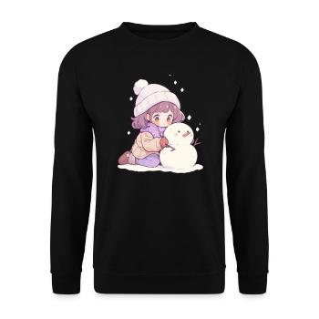 Süßer Weihnachts Schneemann Mädchen Winter-Design - Unisex Pullover - Schwarz - Vorne - Alina (178cm) & Michal (187cm)