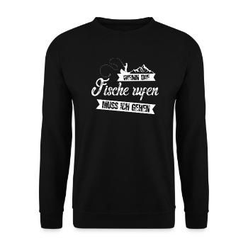 Wenn die Fische rufen, muss ich gehen! - Unisex Pullover - Schwarz - Vorne - Alina (178cm) & Michal (187cm)