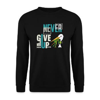 Never Give Up 🐸 Niemals aufgeben Frosch vs Storch - Unisex Pullover - Schwarz - Vorne - Alina (178cm) & Michal (187cm)