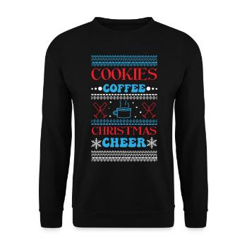 Ugly Christmas Sweater - Cookies Coffee Christmas - Unisex Pullover - Schwarz - Vorne - Alina (178cm) & Michal (187cm)