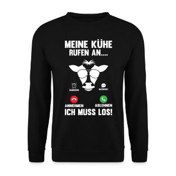 Meine Kühe rufen an - Unisex Pullover - Schwarz - Vorne - Alina (178cm) & Michal (187cm)