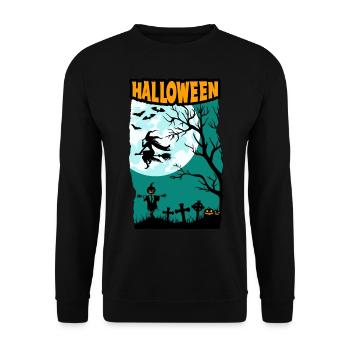 Halloween mit Hexe Vollmond Kürbissen und Friedhof - Unisex Pullover - Schwarz - Vorne - Alina (178cm) & Michal (187cm)