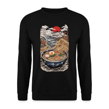 Ramen Ukiyo-E Japanische Nudelsuppe Kanji Design - Unisex Pullover - Schwarz - Vorne - Alina (178cm) & Michal (187cm)