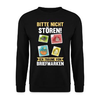 Philatelie Briefmarkensammlung Briefmarkensammler - Unisex Pullover - Schwarz - Vorne - Alina (178cm) & Michal (187cm)