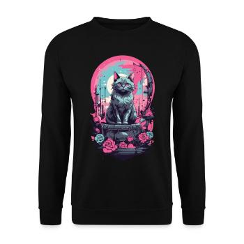 Gothic Pastel Cat with Moon and Roses - Unisex Sweatshirt - black - Front - Alina (178cm) & Michal (187cm)